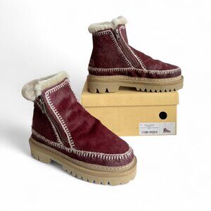 Setsu Crochet Crepe Ankle Boot Cabernet Leather Wheat